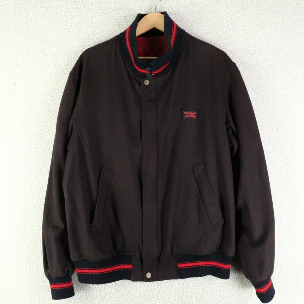 Paul And Shark Yachting Bomber Jacket Mens Large Black Red Striped Wool Lined